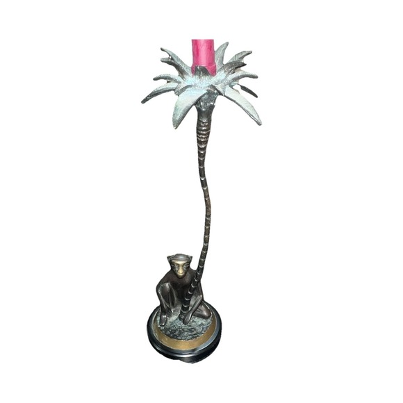 The Unbranded Brand Other - 10/Bronze Monkey Palm Tree Monkey Taper Candle Holder, Black/Gold, 16 in